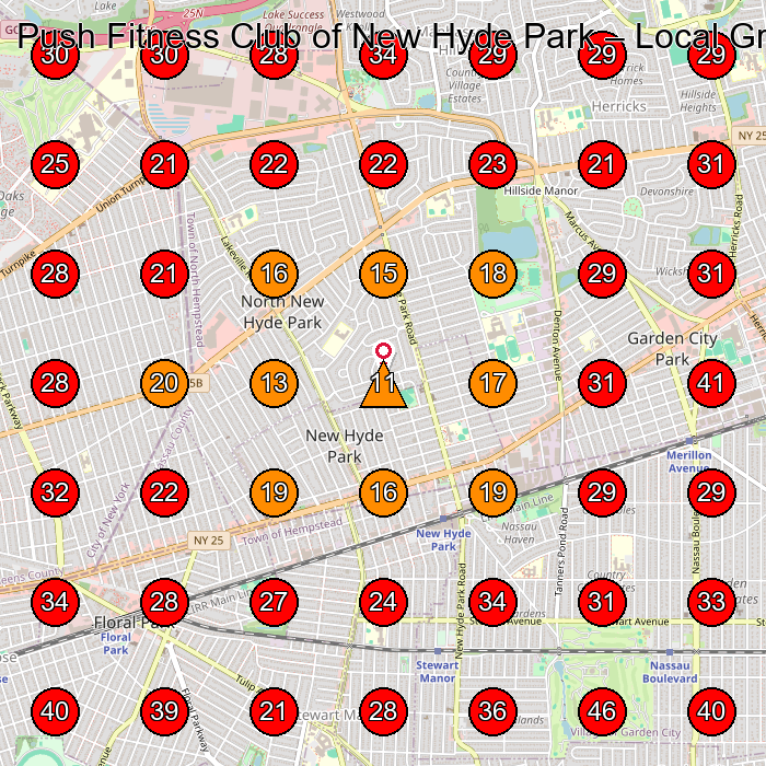 Push Fitness Club of New Hyde Park GeoGrid visibility map for Spa in Floral Park